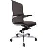 Silla Ejecutiva Trinity Respaldo Alto Silla ejecutiva de respaldo alto en malla poliéster y asiento de piel, con marco y brazos de aluminio. Incluye mecanismo reclinable multiposición con bloqueo, sistema de elevación con pistón neumático y base de aluminio pulido de cinco puntas con rodajas duales para piso duro y alfombra.